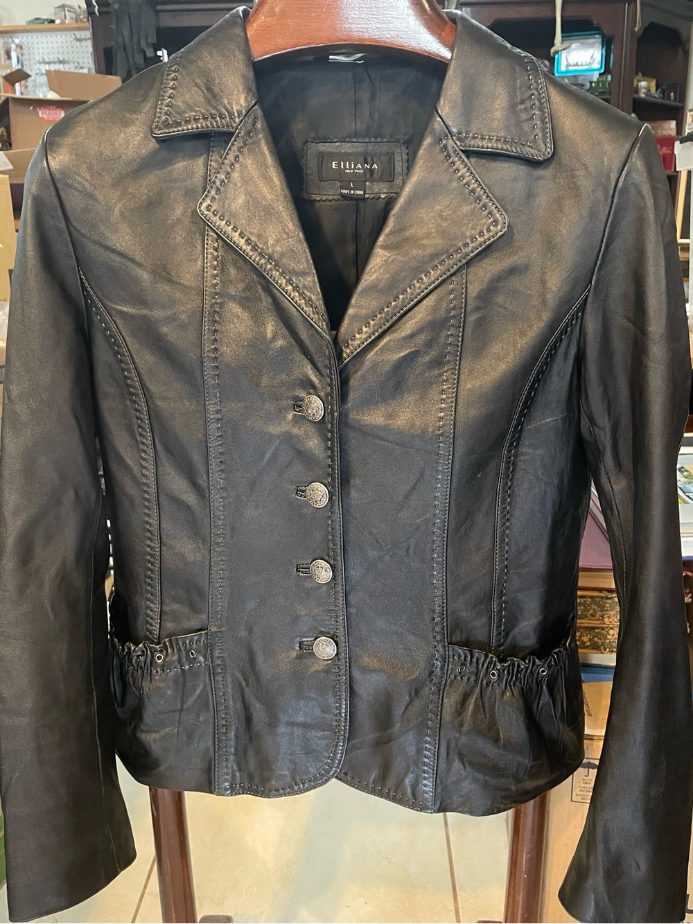 Eliana Women's Black Leather Button-Front Jacket